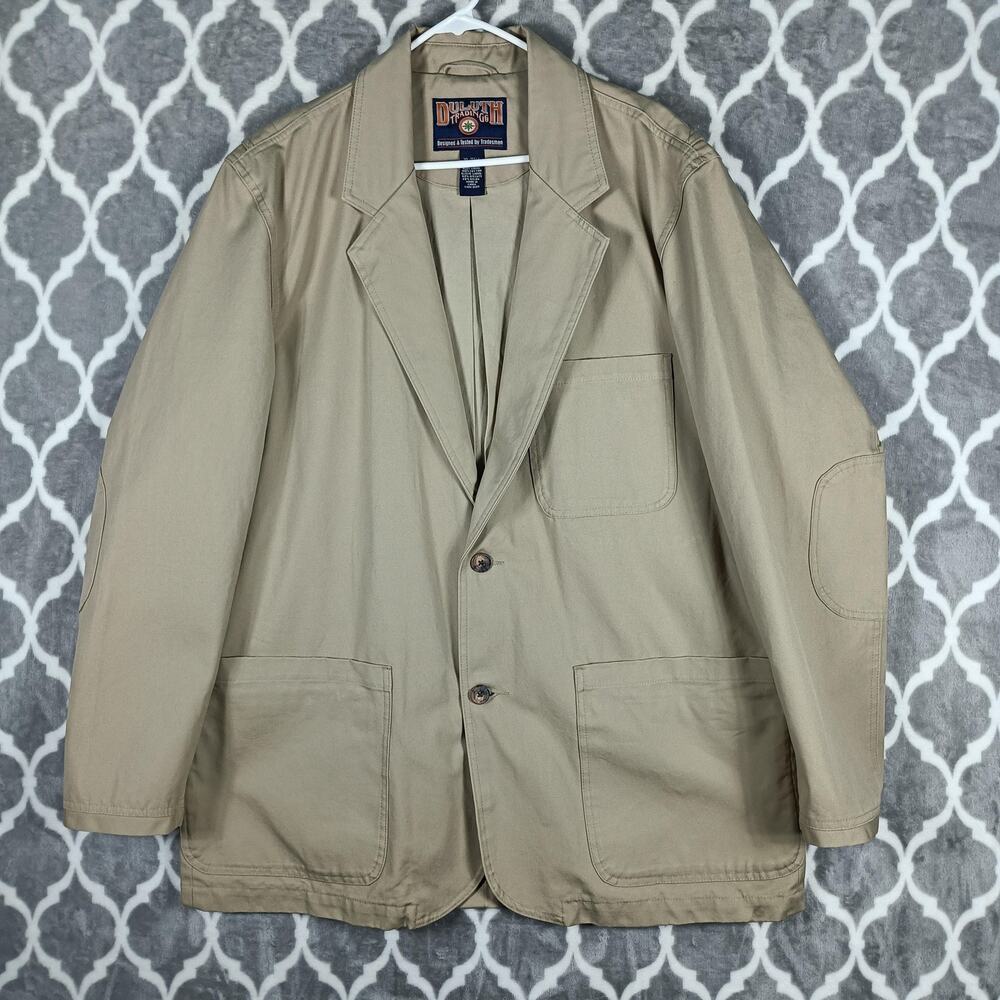 Duluth Trading Co Fire House Presentation Jacket Mens XLT Beige Canvas Blazer
